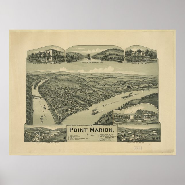 Póster 1902 Point Marion, PA Birds Eye View Panoramic Map (Frente)