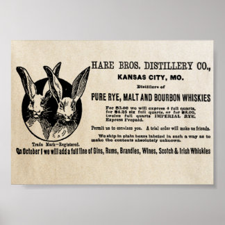 Póster 1902 Vintage Hare Bros. Distillery Co. Ad.