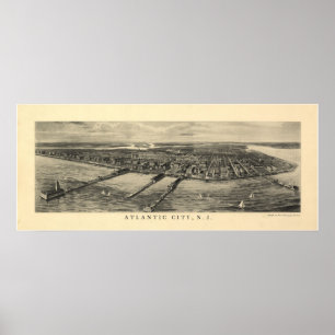 Póster 1905 Atlantic City NJ Birds Eye View Panoramic Map