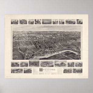 Póster 1905 Branford, CT Birds View Panoramic Map
