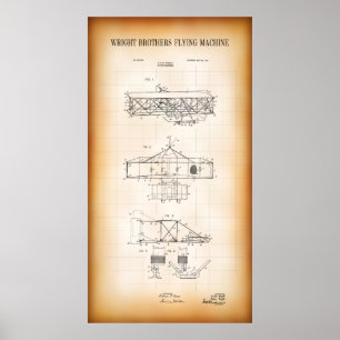 PÓSTER 1906 TRAZOS DE PATENTES DE LA MÁQUINA DE VUELO DE
