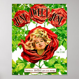 Póster 1908 Junio Portada musical de papel de junio dulce
