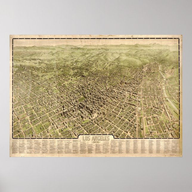 Póster 1909 Los Ángeles, CA Birds Eye View Panoramic Map (Frente)