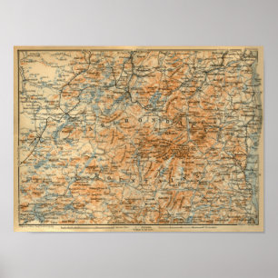 Póster 1909 Mapa de Adirondacks de la guía de viajes de B