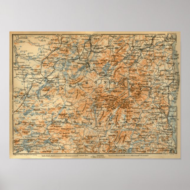 Póster 1909 Mapa de Adirondacks de la guía de viajes de B (Frente)