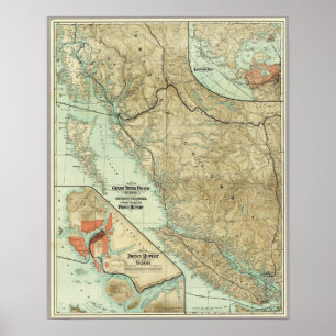 Póster 1910 Map Grand Trunk Pacific Railway en BC Canada