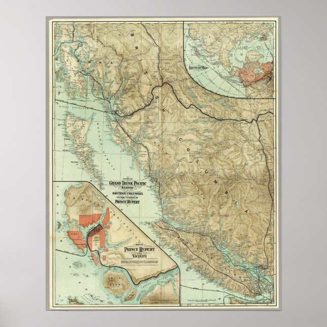 Póster 1910 Mapa del ferrocarril del Pacífico Grand Trunk (Frente)