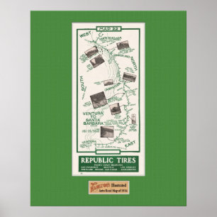 Póster 1914 Map, Santa Barbara to Ventura
