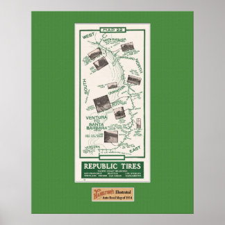 Póster 1914 Map, Santa Barbara to Ventura