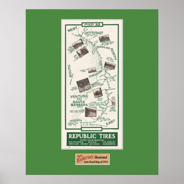 Póster 1914 Map, Santa Barbara to Ventura (Frente)