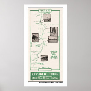 Póster 1914 mapa, Carson City, barco de vapor, Glenbrook
