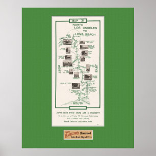 Póster 1914 mapa, LA a Long Beach