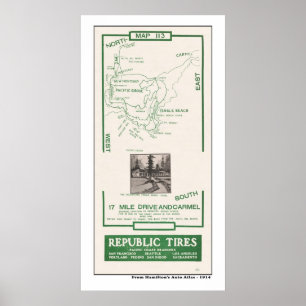 Póster 1914 mapa, Pebble Beach, impulsión de 17 millas,