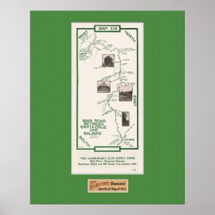 Póster 1914 mapa, Santa Cruz a las salinas, estera verde
