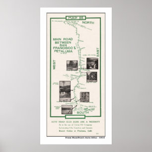 Póster 1914 mapa, SF a Petaluma