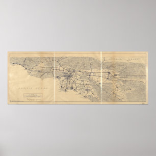 Póster 1915 mapa Los Ángeles, club auto de CA meridional