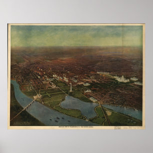 Póster 1916 Washington D.C. Birds Eye View Panoramic Map