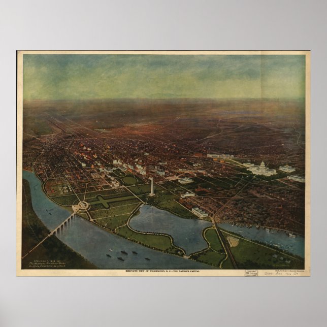 Póster 1916 Washington D.C. Birds Eye View Panoramic Map (Frente)