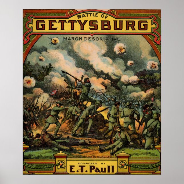 Póster 1917 Portada de partitura de la batalla de Gettysb (Frente)