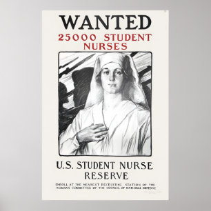 Póster 1917 Se buscan 25000 enfermeras Primera Guerra Mun