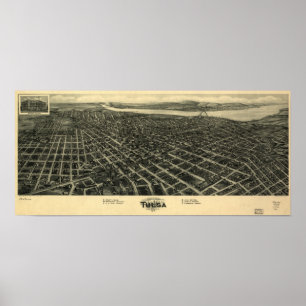 Póster 1918 Tulsa, mapa panorámico ACEPTABLE de la