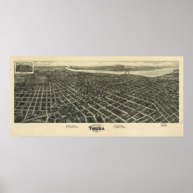 Póster 1918 Tulsa, OK Birds Eye View Panoramic Map (Frente)