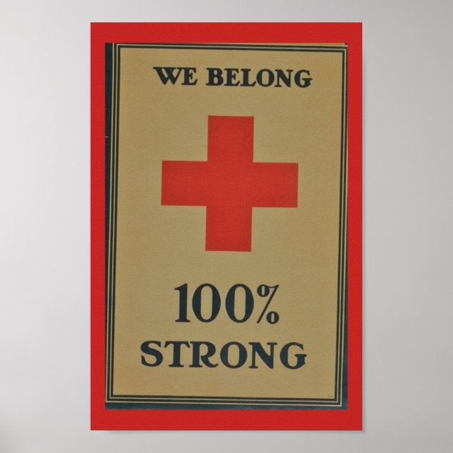 Póster 1920 WWI Red Cross"We Belong 100% Strong" (Frente)