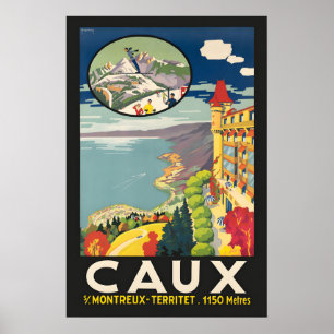 Póster 1921 Caux Suiza Estación de Esquí Viajes Antiguos