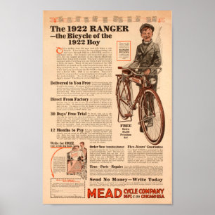 Poster 1922 del arte del anuncio de la bicicleta