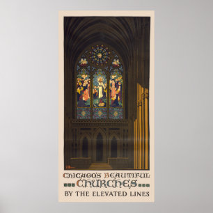 Póster 1923 Poster De Una Iglesia Con Ventanilla De Vidri