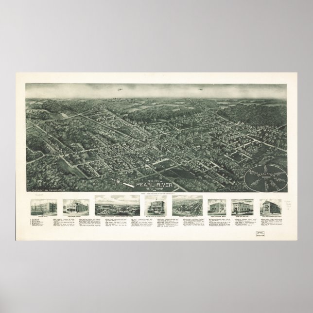 Póster 1924 Pearl River, NY Birds Eye View Panoramic Map (Frente)