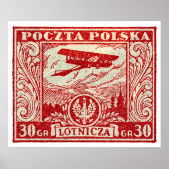 Póster 1925 30gr Sello de correo aéreo polaco (Frente)