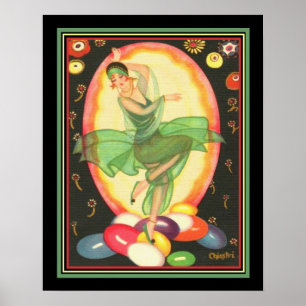 Póster 1928 Deco Print- Chiostri "Party Girl" 16x20