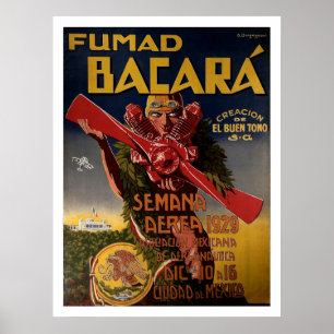 Póster 1929 Poster de aviación "Fumad Bacara"