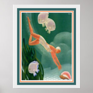 Póster 1930 Art Deco Swimmer/Resort Ad 16x20