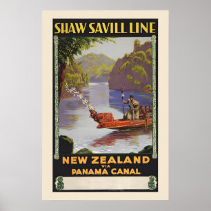 Póster 1930 Viaje a Nueva Zelanda a través del Canal de P