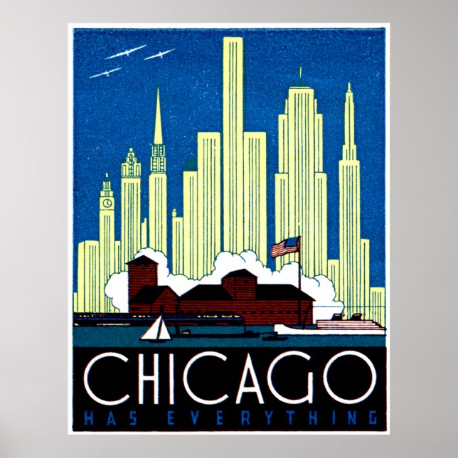 Póster 1930 Visita Chicago (Frente)