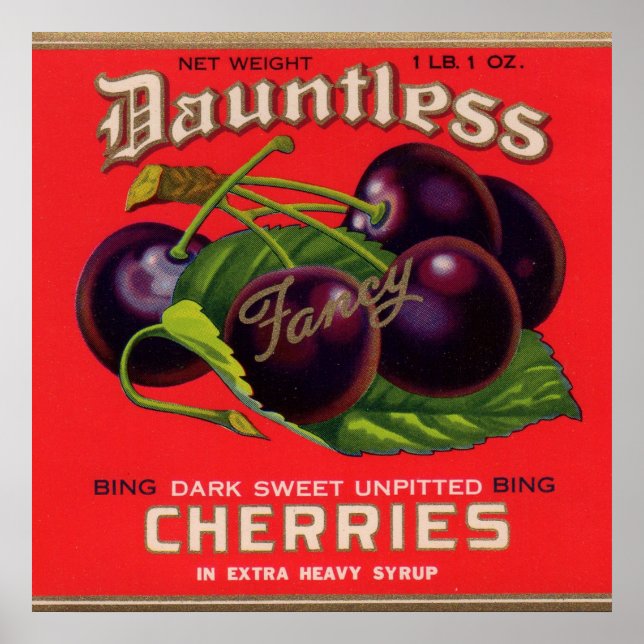 Póster 1930s Dauntless Cherries in Heavy Syrup can label (Frente)