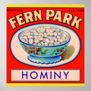 Póster 1930s Fern Park hominy grits label
