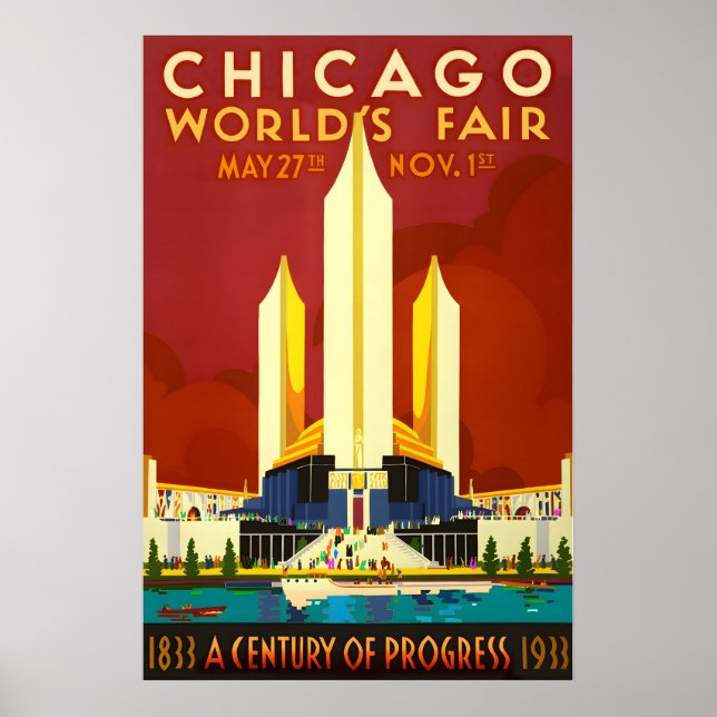 Póster 1933 FERIA MUNDIAL DE CHICAGO Siglo de Progreso Nu (Frente)
