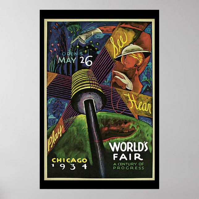Póster 1934 Poster de Viajes de la Feria Mundial de Chica (Frente)