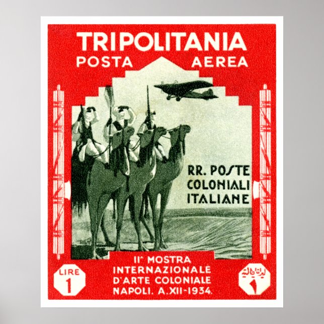 Póster 1934 Tripolitania 1 sello Lire (Frente)