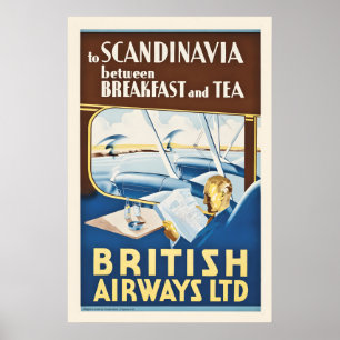 Póster 1935 a Escandinavia British Airways Estilo Vintage