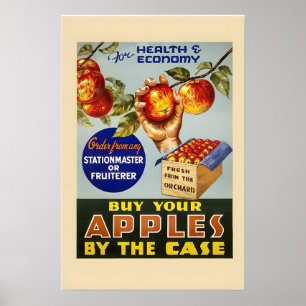 Póster 1935 Compre manzanas para la salud estilo vintage