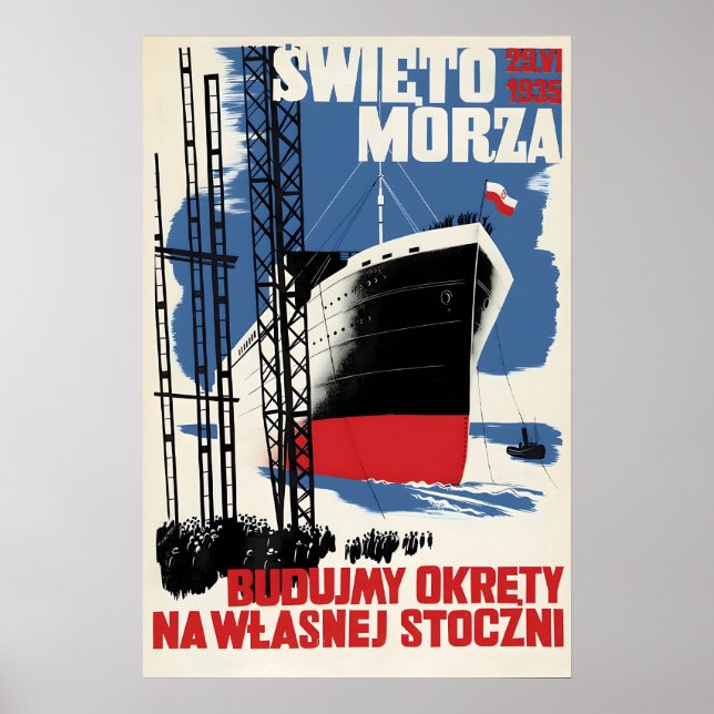 Póster 1935 Polish Poster Let's build our own shipyard (Frente)
