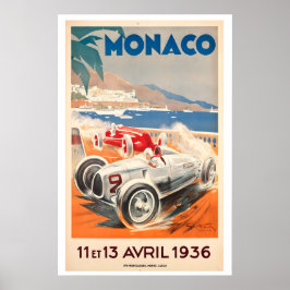 Póster 1936 Monaco Grand Prix Vintage Racing Poster