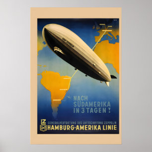 Póster 1937 Graf Zeppelin Hamburgo a América Vintage