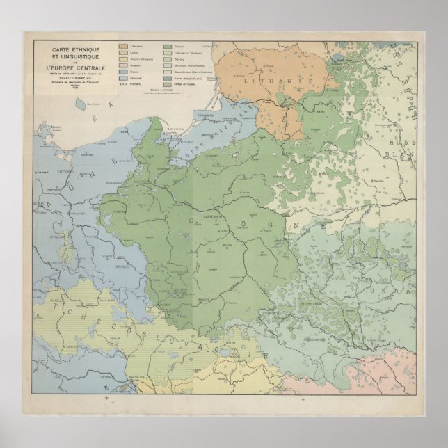 Póster 1937 Linguistic Map of Central and Eastern Europe, (Frente)