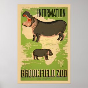 Póster 1937 ¡Vea el hipopótamo en el zoológico Brookfield