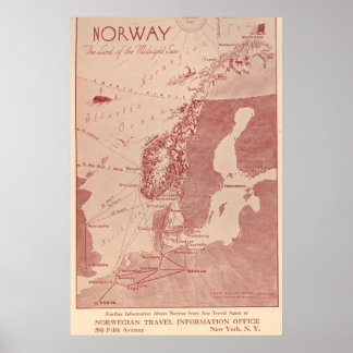 Póster 1939 Norway Norwegian Travel Information Office NY